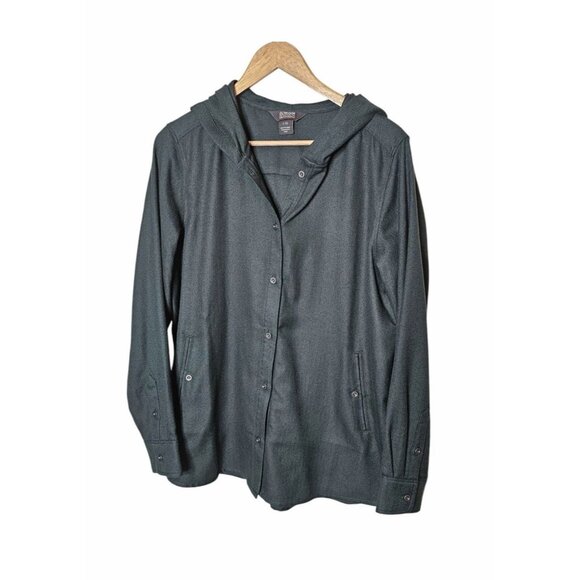 Outdoor Research Feedback Flannel Hoody Button Front Shirt Green Womens Size L - Picture 1 of 7